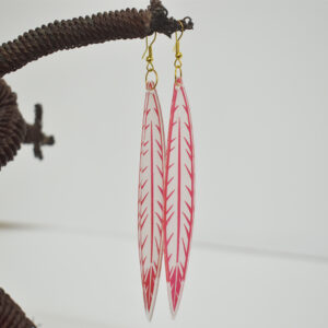 White Feather long Red earrings