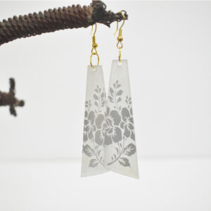 Silver Flower Design Long Earrings