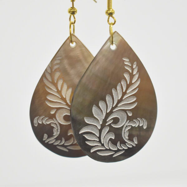 Teardrop " Fern design" Pearl Shell Earring