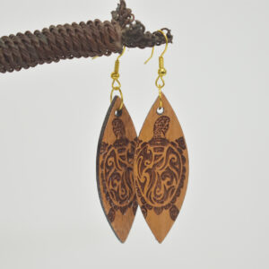 Tear drop Turtle design wooden earrings