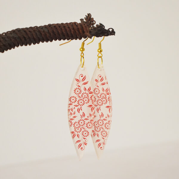 Long Red Flower vine design earrings