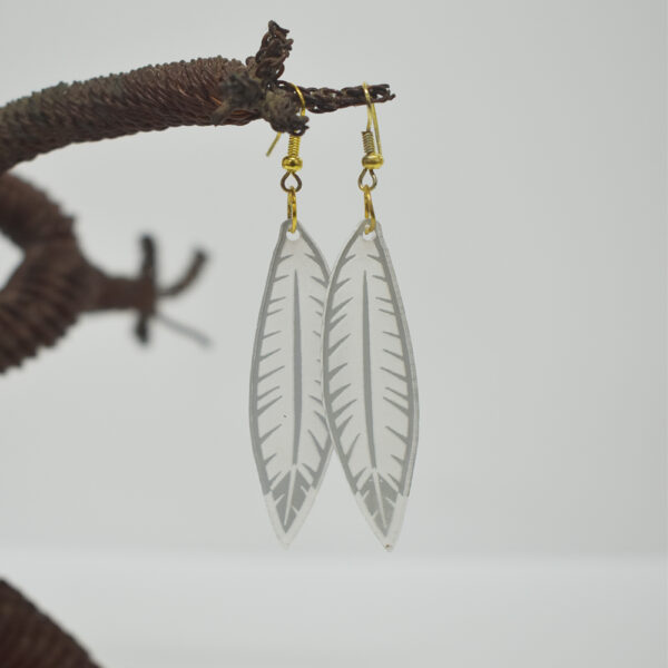 Small Silver and White Feather Shape Earrings