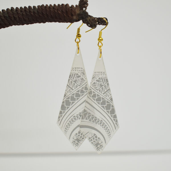 Silver Polynesian motifs Diamond Tear Drop earrings