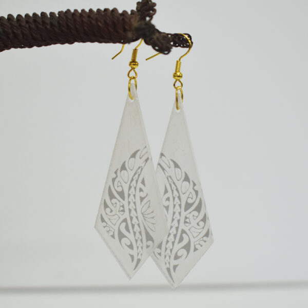 Silver Polynesian Tattoo Diamond Tear Drop earrings