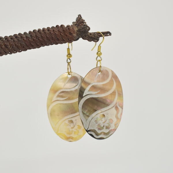 Oval Pearl Shell Earrings with Cone Shell Design