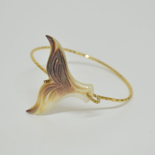 Hand-Carved Goldie Brown A Grade Shell Whale Tail Bangle